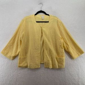 chicos Womens Jacket Size XL 3 Textured Yellow textured lined career cottage